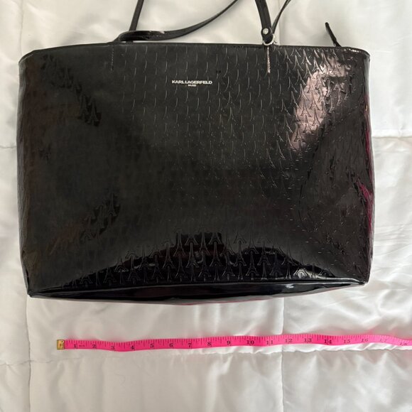 Karl Lagerfeld Paris Logo Tote Handbag with Coin Purse Black Patent Leather - Picture 10 of 16